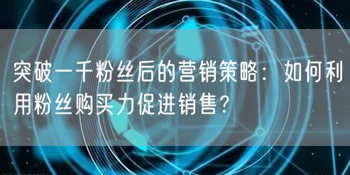 突破一千粉丝后的营销策略：如何利用粉丝购买力促进销售？
