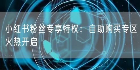 小红书粉丝专享特权：自助购买专区火热开启