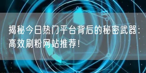揭秘今日热门平台背后的秘密武器：高效刷粉网站推荐！