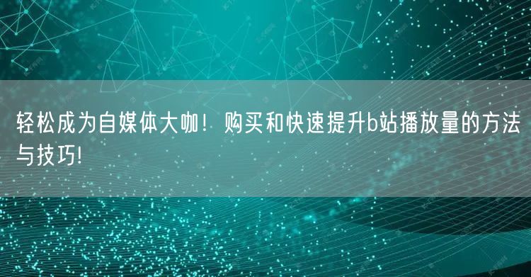 轻松成为自媒体大咖！购买和快速提升b站播